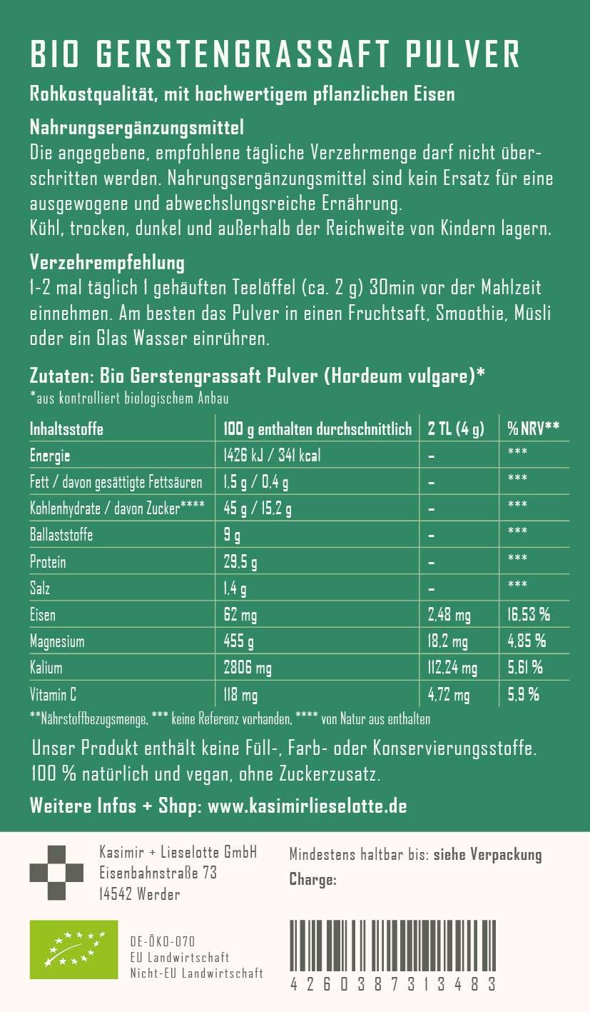 Gerstengrassaft Pulver Bio Gerstengrassaft Pulver Bio