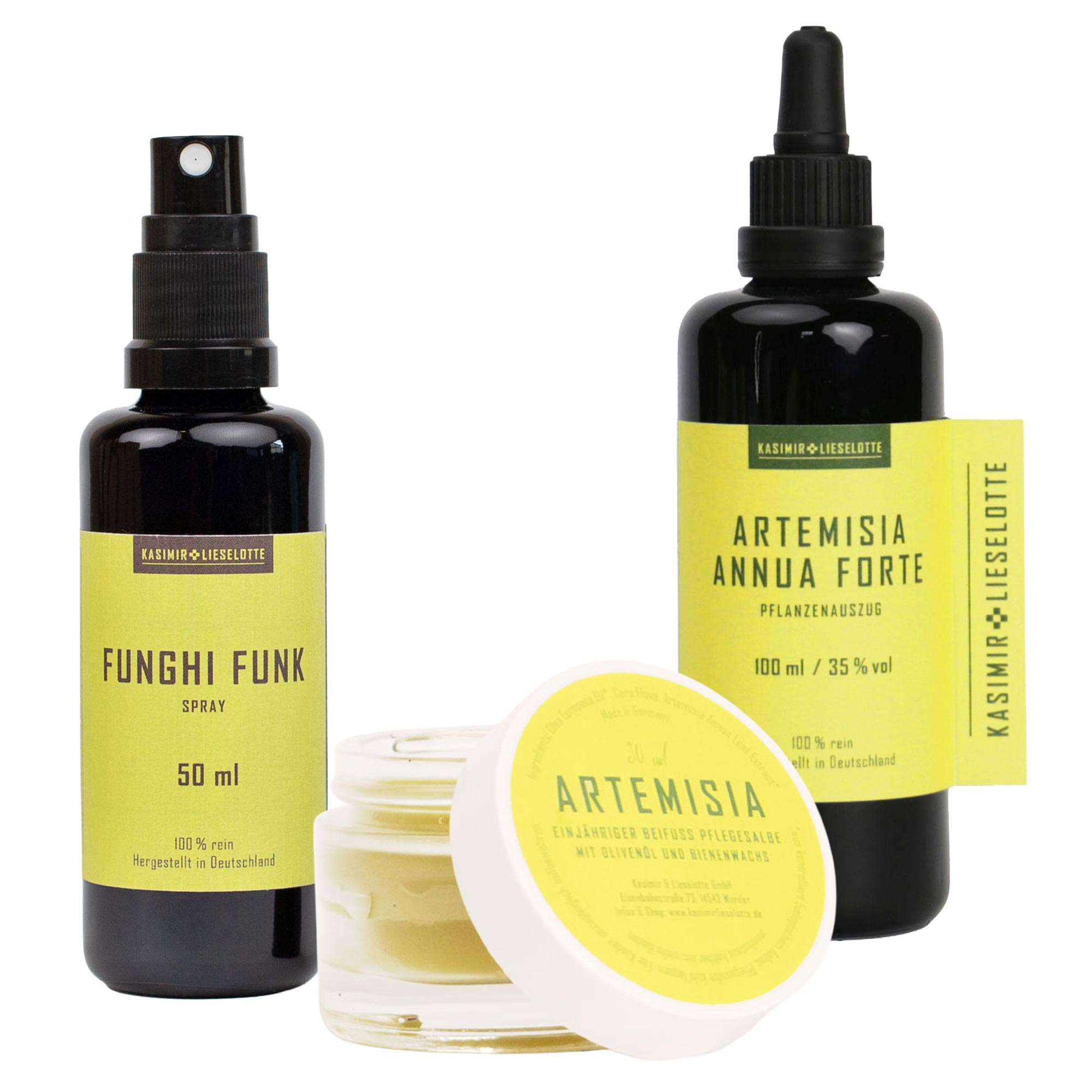 Funghi Funk Ergänzungspaket von Kasimir + Lieselotte mit Funghi Funk Spray, Artemisia annua Salbe und Artemisia annua Forte Pflanzenauszug